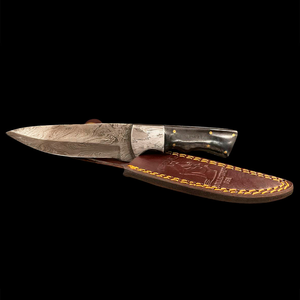 CUCHILLO BONE COLLECTOR 8" DAMASCUS BLADE BLACK BOVINE HORN HANDLE