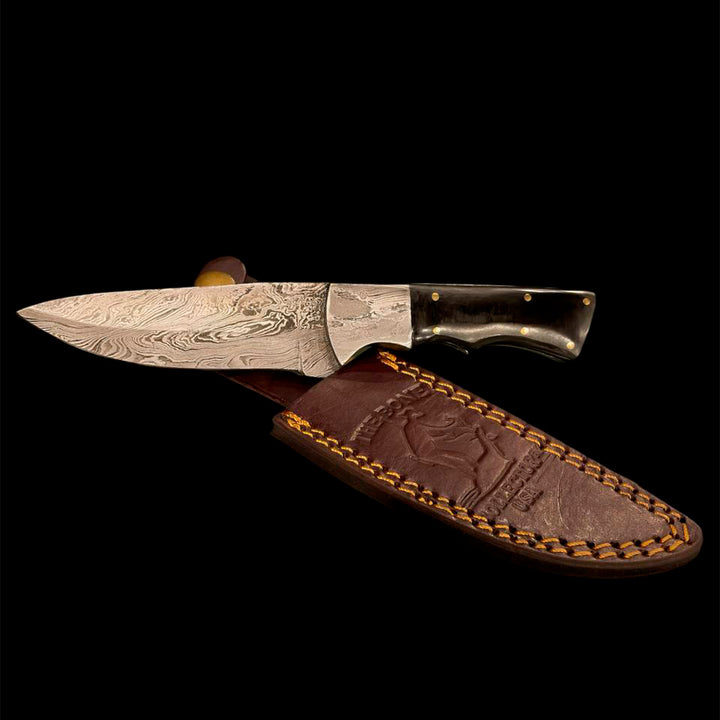 CUCHILLO BONE COLLECTOR 8" DAMASCUS BLADE BLACK BOVINE HORN HANDLE