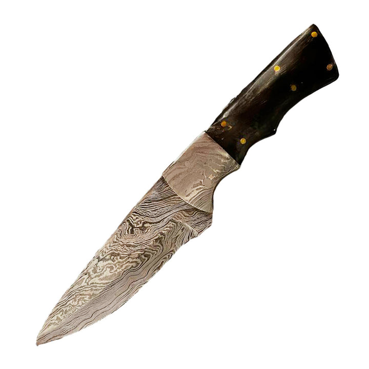 CUCHILLO BONE COLLECTOR 8" DAMASCUS BLADE BLACK BOVINE HORN HANDLE