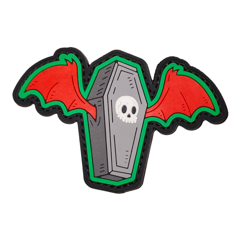 PARCHE CALAVERA ATAUD MURCIELAGO Glowing 9.5CM