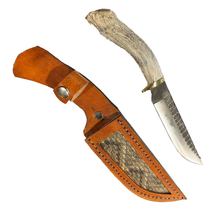 CUCHILLO AJE 6" CUERNO DE VENADO CON FUNDA DE ESPALDA DE SERPIENTE