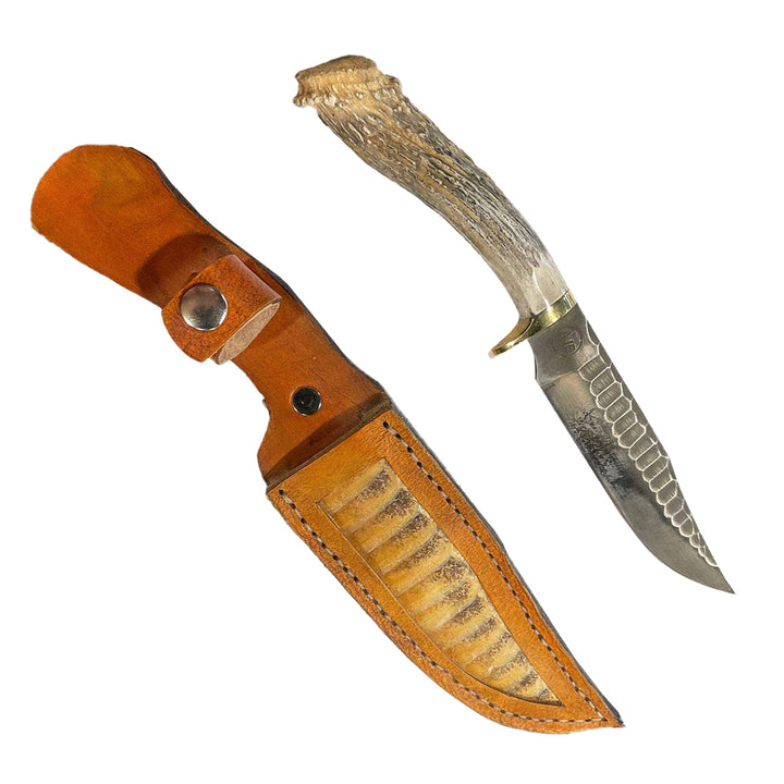 CUCHILLO AJE 6" CUERNO DE VENADO CON FUNDA DE PANZA DE SERPIENTE
