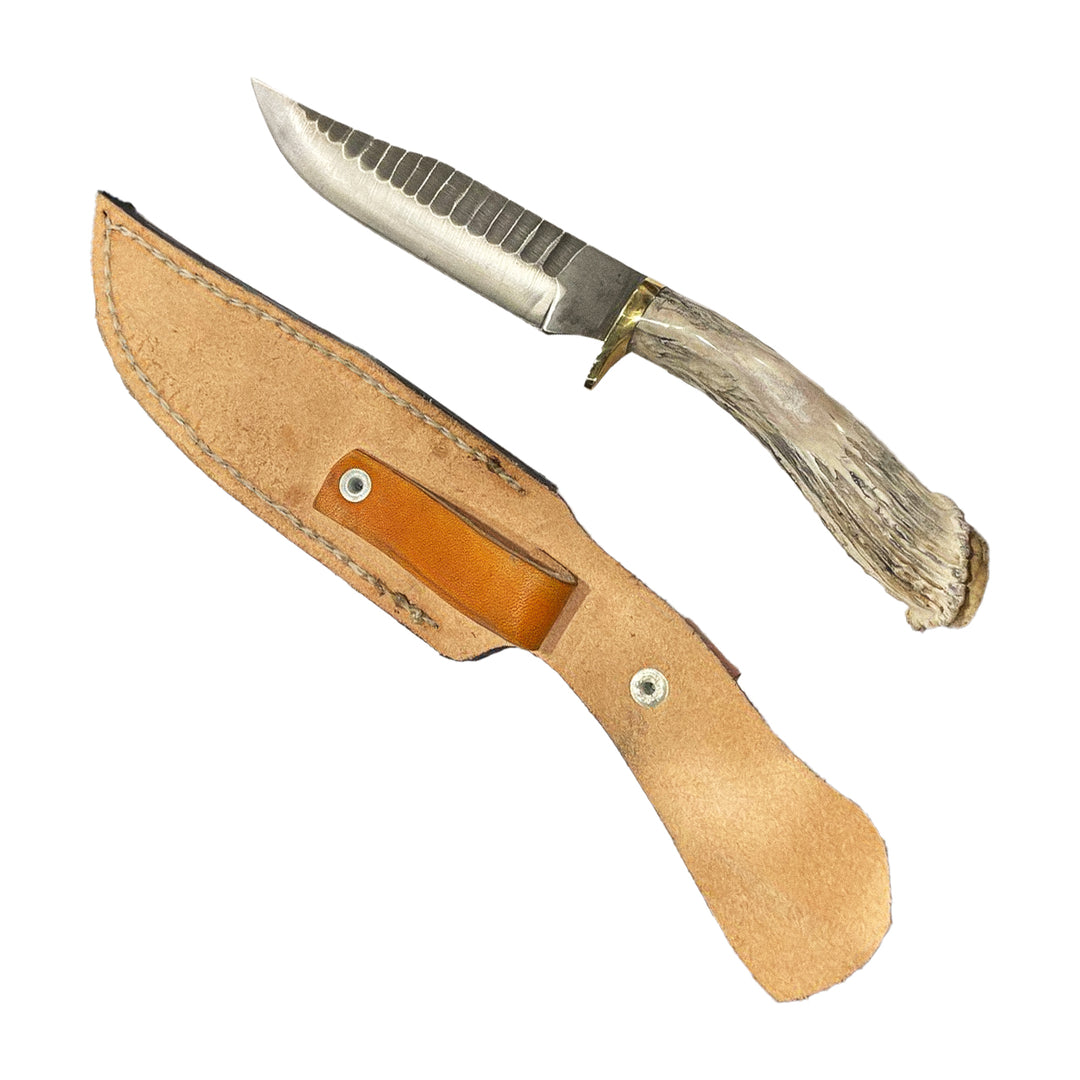 CUCHILLO AJE 6" CUERNO DE VENADO CON FUNDA DE PANZA DE SERPIENTE