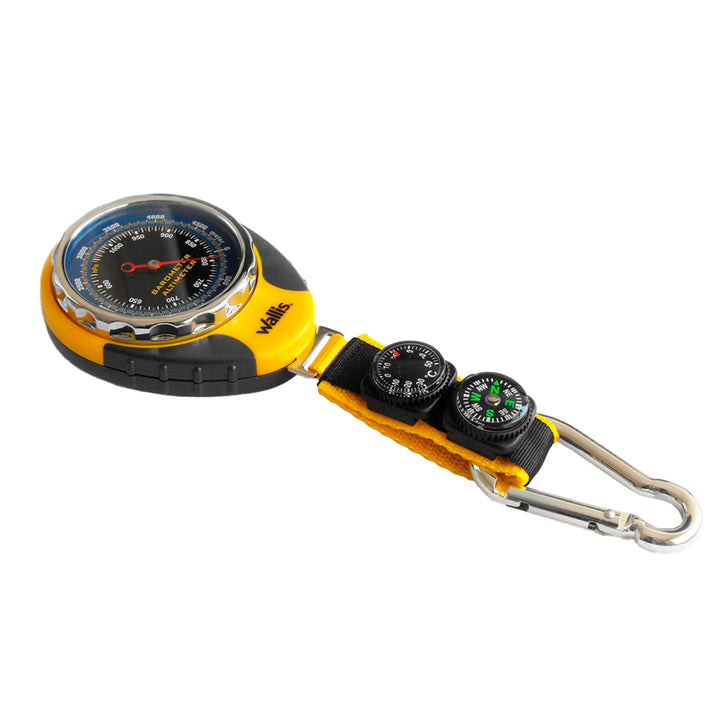 Altímetro/Barómetro,brújula, termómetro, azul/amarillo, gancho plata