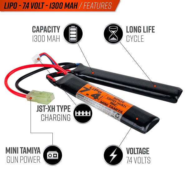 Bateria Valken Energy LiPo 7.4V 1300mAh 15/30C Split Airsoft
