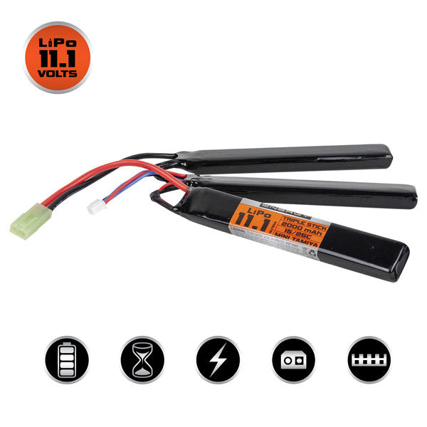 Bateria Valken LiPo 11.1v 2000mAh 15C/25C Triple Split Airsoft