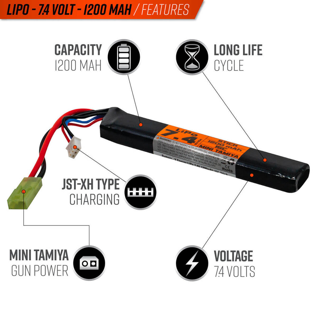Bateria Valken LiPo 7.4v 1200mAh 15C/30C Stick Airsoft