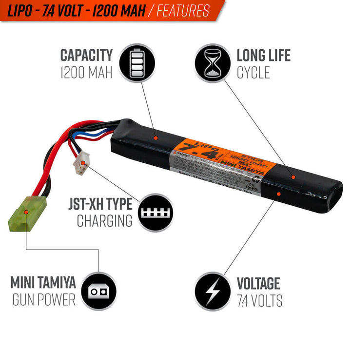 Bateria Valken LiPo 7.4v 1200mAh 15C/30C Stick Airsoft
