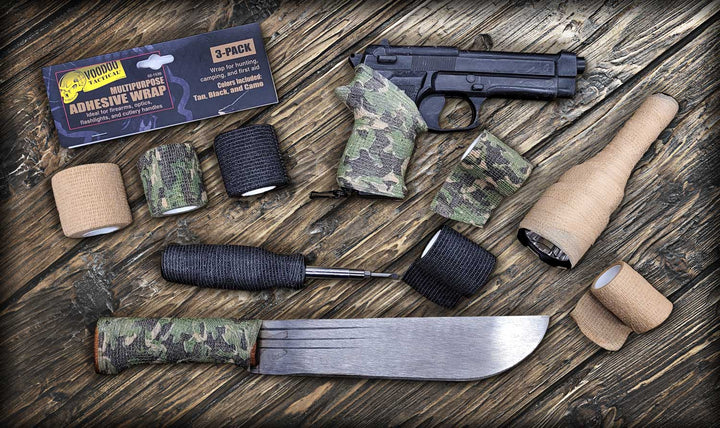 CINTA ADHESIVA PARA CAZA, CAMPAMENTO Y PRIMEROS AUXILIOS, PAQUETE DE 3