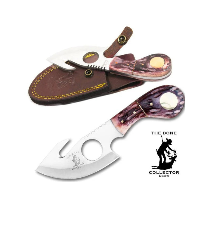 CUCHILLO 7" BONE COLLECTOR CON MANGO DE HUESO Y GANCHO PARA DESTRIPAR