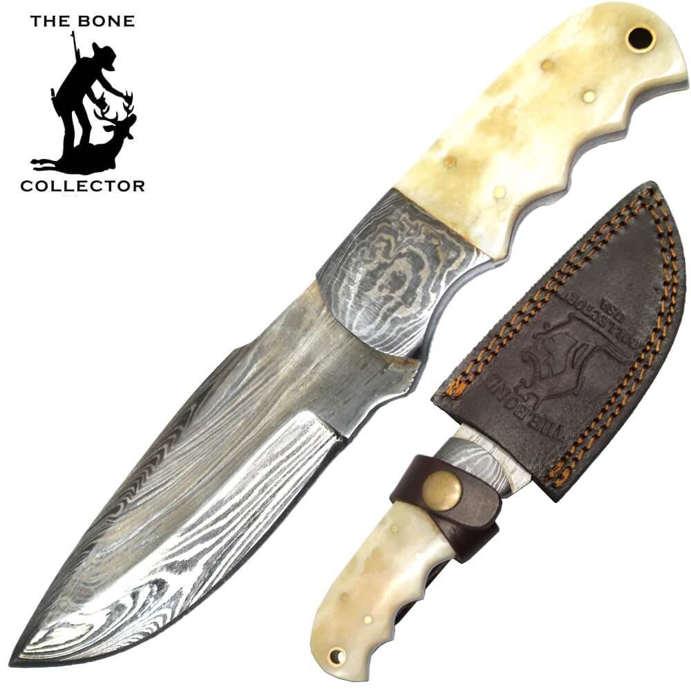 CUCHILLO 8" DAMASCUS BLADE BONE COLLECTOR mango de BOVINO BC HKDB-48