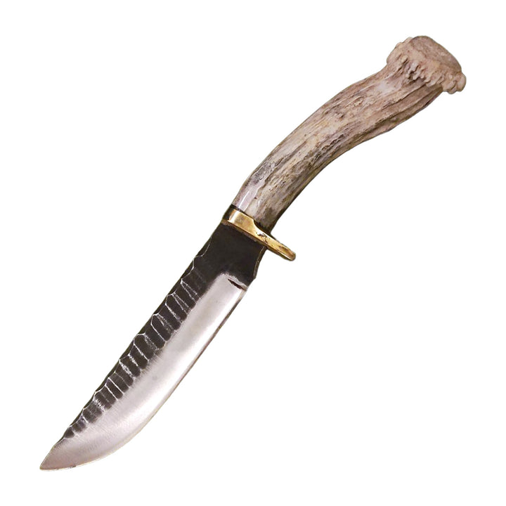 CUCHILLO AJE PARRILLERO CAZADOR 5.5" MANGO CUERVO CUERNO DE VENADO ACABADO SEMIPIEDRA