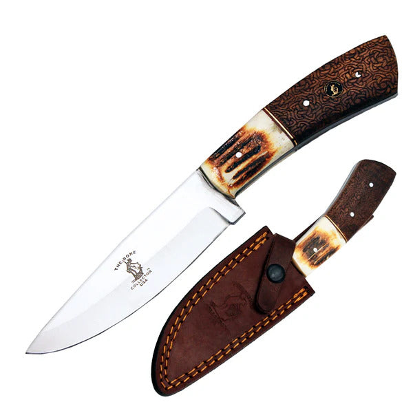 CUCHILLO DE CAZA CON MANGO DE BOVINO Y PALISANDRO CON FUNDA DE CUERO