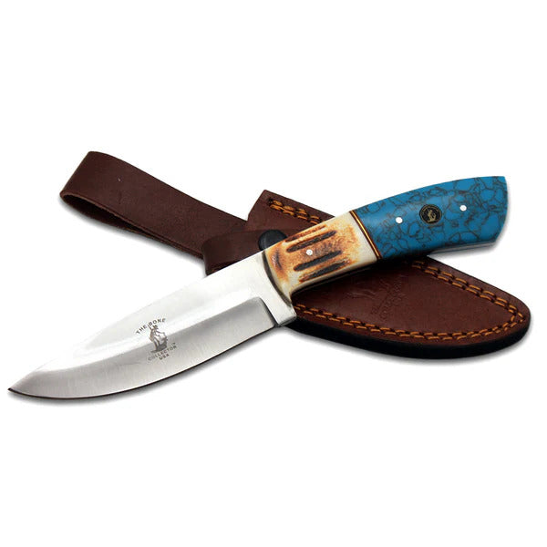 CUCHILLO DE CAZA CON MANGO DE RESINA DE BOVINO Y TURQUESA