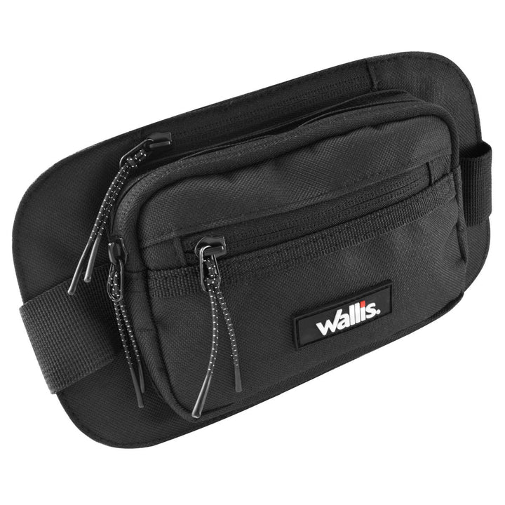 Cangurera unisex con  3 compartimientos, correa ajustable, negro