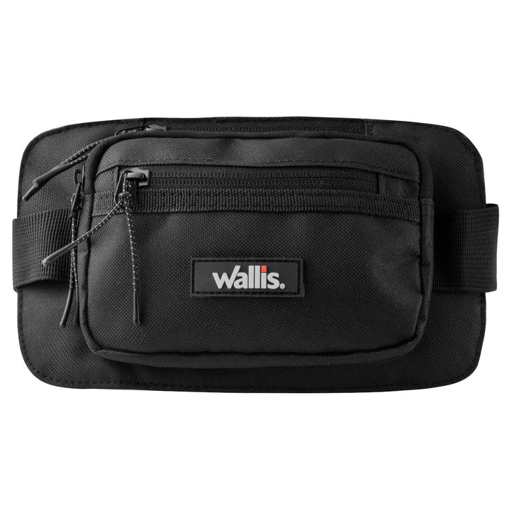 Cangurera unisex con  3 compartimientos, correa ajustable, negro