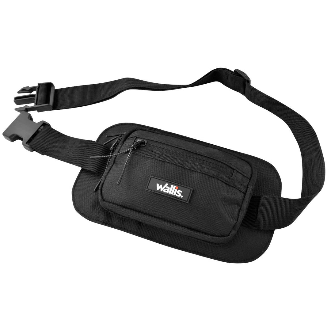 Cangurera unisex con  3 compartimientos, correa ajustable, negro