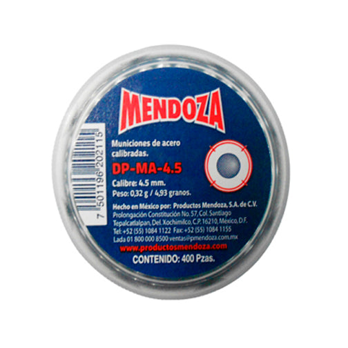 MUNICION MENDOZA DE ACERO CALIBRE 177(4.5mm) 4.93gr 400 Piezas
