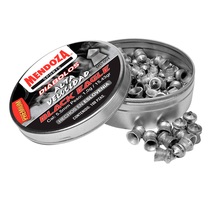 DIÁBOLO MENDOZA BLACK EAGLE CALIBRE 22(5.5mm) 15.43gr 100 Piezas