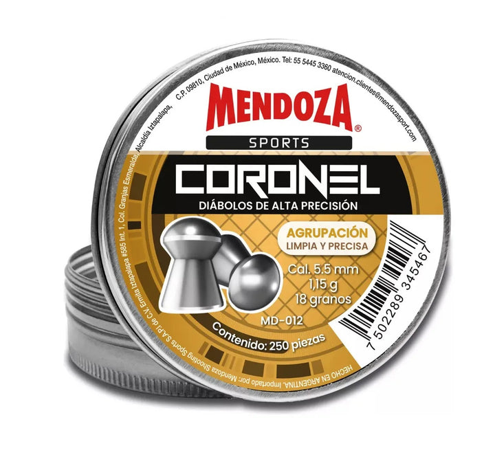 DIABOLO CORONEL PUNTA DOMO CALIBRE .22(5.5mm) 18gr 250 Piezas