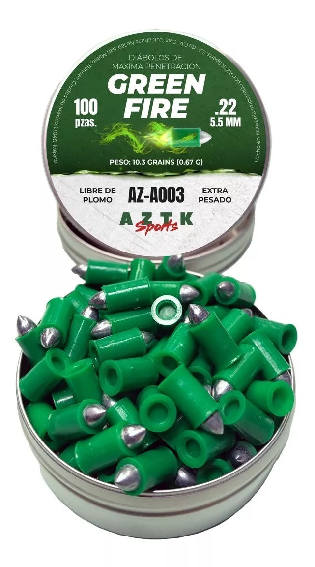 DIABOLO AZTK GREEN FIRE CALIBRE 22 (5.5mm) 10.3gr 100 Piezas