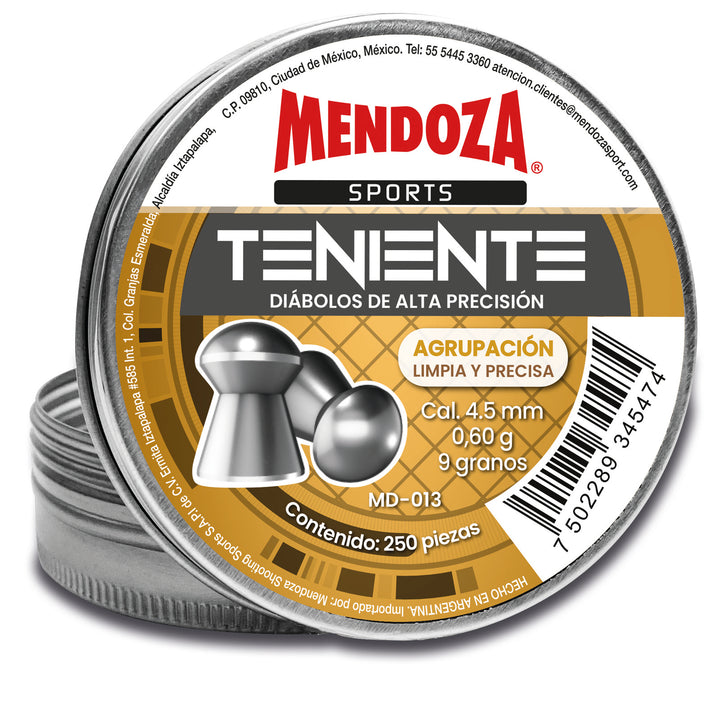 DIABOLO MENDOZA TENIENTE PUNTA DE DOMO CALIBRE .177(4.5mm) 9gr 250 Piezas