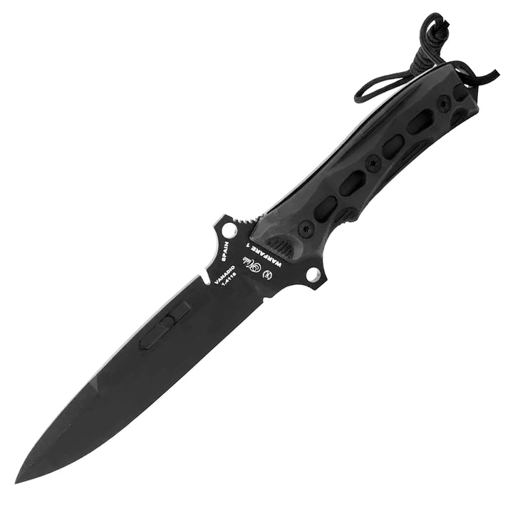 Cuchillo warfare FORPHRENE hoja lisa negra 16 CM CON funda de piel MIGUEL NIETO