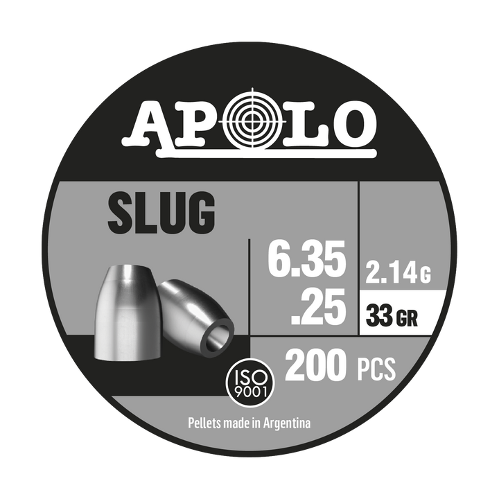 DIABOLO APOLO SLUG CALIBRE .25(6.35mm) 33gr 200 piezas