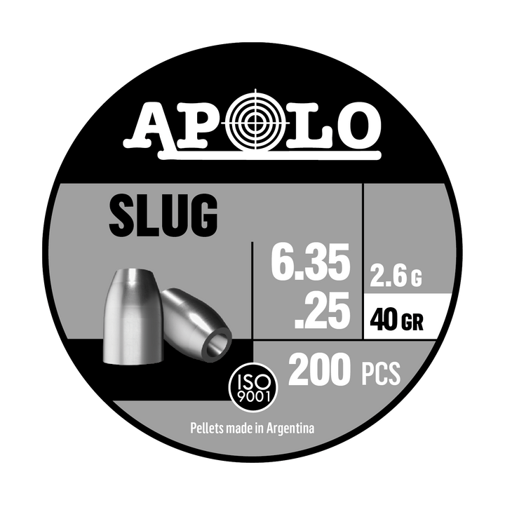 DIABOLO APOLO SLUG CALIBRE .25(6.35mm) 40gr 200 piezas