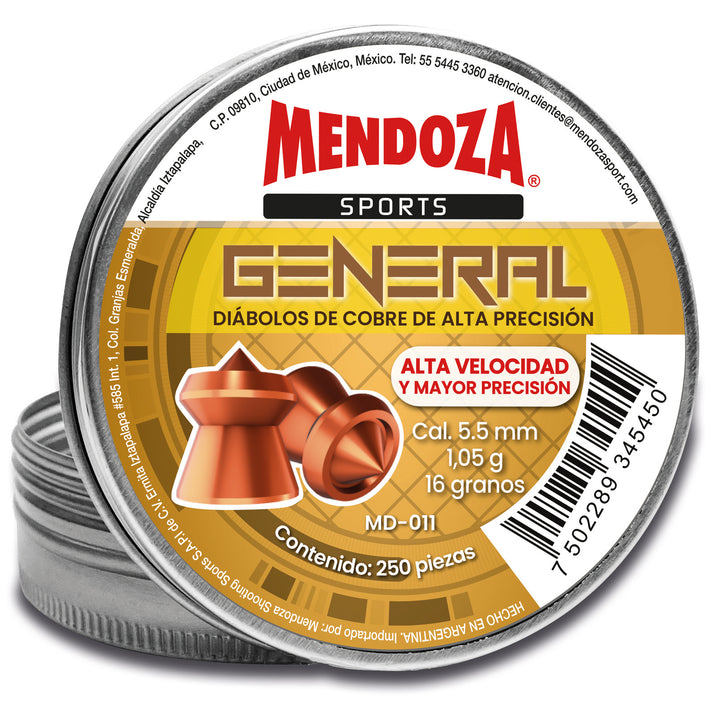 DIABOLO MENDOZA GENERAL CALIBRE .22(5.5mm) 16gr 250 Piezas
