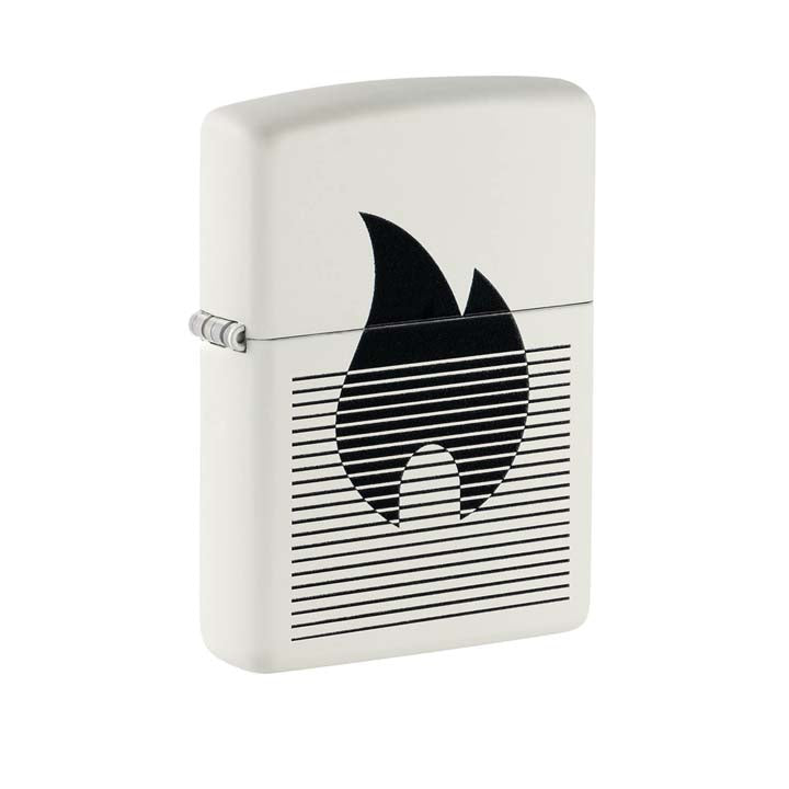 ENCENDEDOR ZIPPO BLANCO DISEÑO FLAMA CON LINEAS