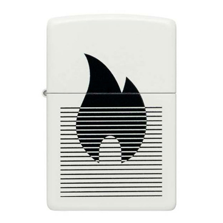 ENCENDEDOR ZIPPO BLANCO DISEÑO FLAMA CON LINEAS