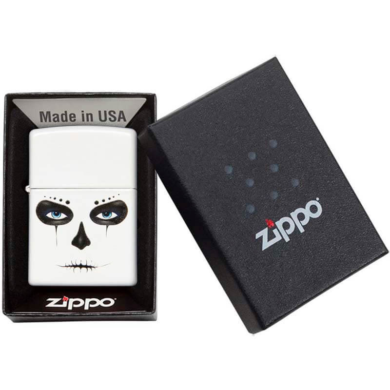 ENCENDEDOR ZIPPO BLANCO MÁSCARA DÍA DE MUERTOS