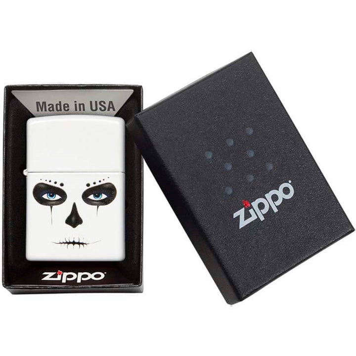 ENCENDEDOR ZIPPO BLANCO MÁSCARA DÍA DE MUERTOS