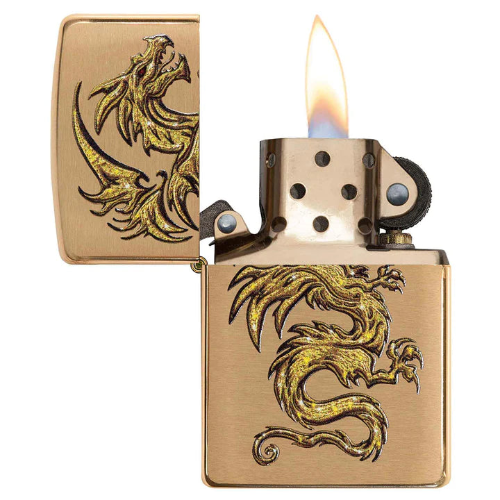 ENCENDEDOR ZIPPO DORADO DISEÑO DRAGON ALADO