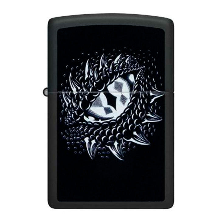 ENCENDEDOR ZIPPO NEGRO MATE DISEÑO OJO DE DRAGON BRILLA EN LA OBSCURIDAD