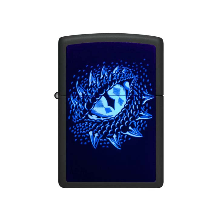 ENCENDEDOR ZIPPO NEGRO MATE DISEÑO OJO DE DRAGON BRILLA EN LA OBSCURIDAD