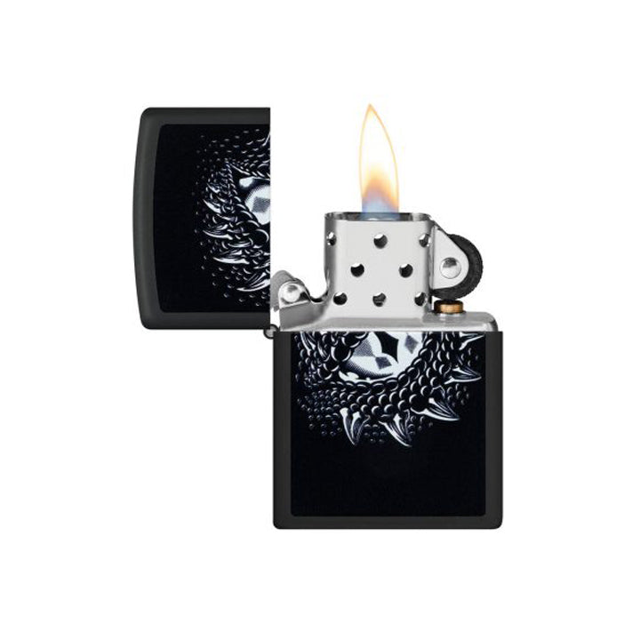ENCENDEDOR ZIPPO NEGRO MATE DISEÑO OJO DE DRAGON BRILLA EN LA OBSCURIDAD