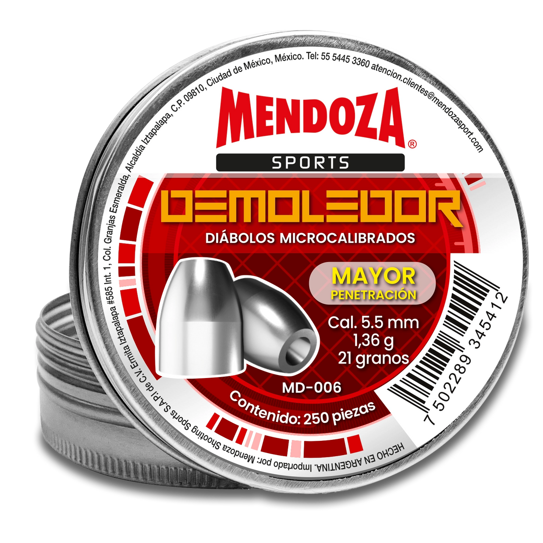 DIÁBOLO MENDOZA DEMOLEDOR CON PUNTA SLUG CALIBRE .22(5.5mm) 21gr 250 Piezas