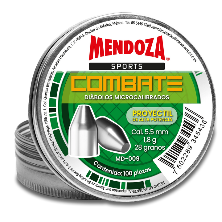 DIABOLO MENDOZA COMBATE CON PUNTA DE SLUG CALIBRE .22(5.5mm) 28gr 100 Piezas