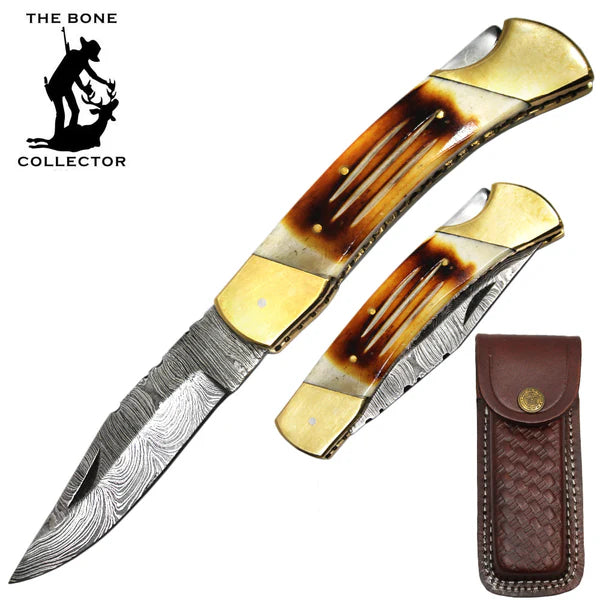Navaja 5" DAMASCUS Blade Bone Collector Bovine Bone