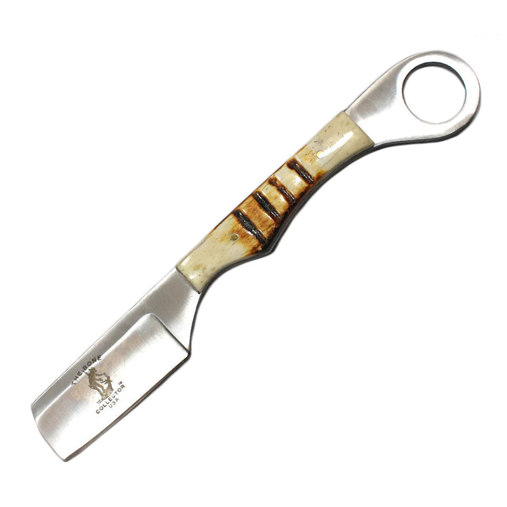 NAVAJA DE AFEITAR 8" BONE HANDLE RAZOR CON CUERO PARA AFILAR
