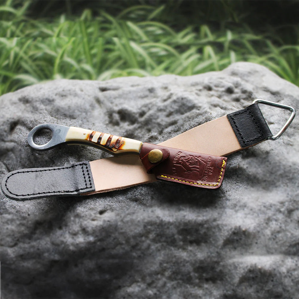 NAVAJA DE AFEITAR 8" BONE HANDLE RAZOR CON CUERO PARA AFILAR