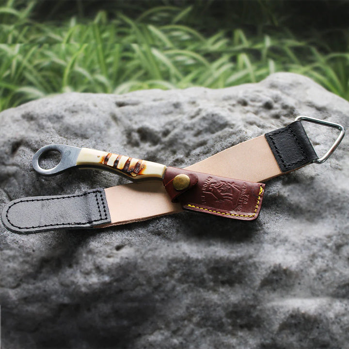 NAVAJA DE AFEITAR 8" BONE HANDLE RAZOR CON CUERO PARA AFILAR