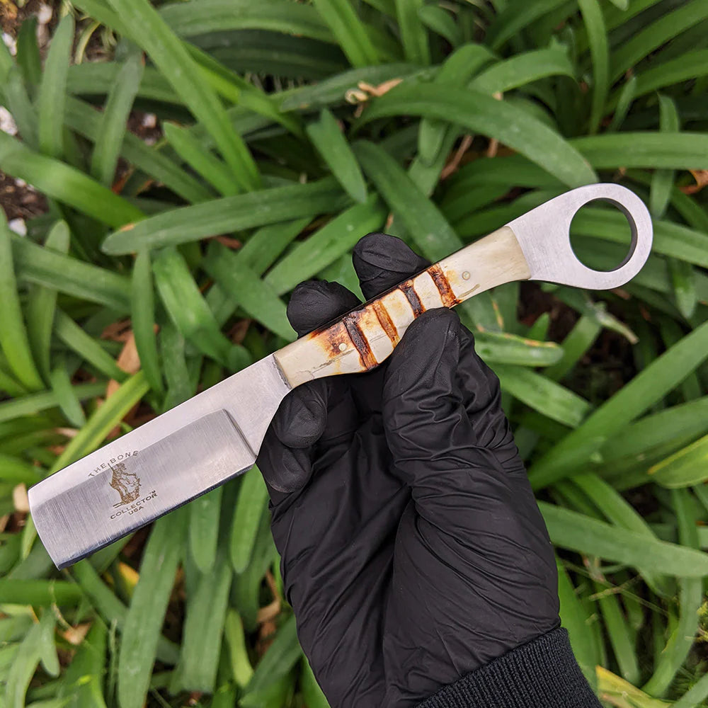 NAVAJA DE AFEITAR 8" BONE HANDLE RAZOR CON CUERO PARA AFILAR