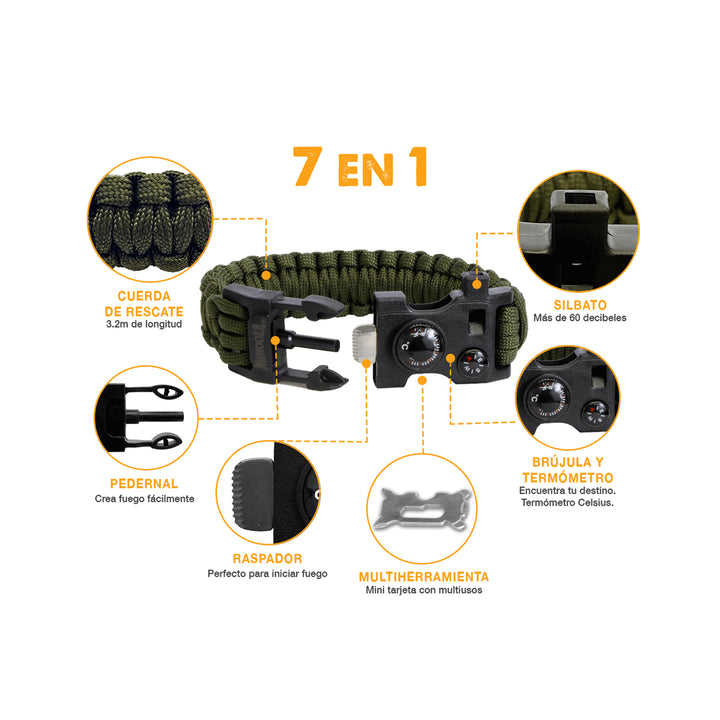 PULSERA PARACORD VERDE OLVIO CON TERMÓMETRO