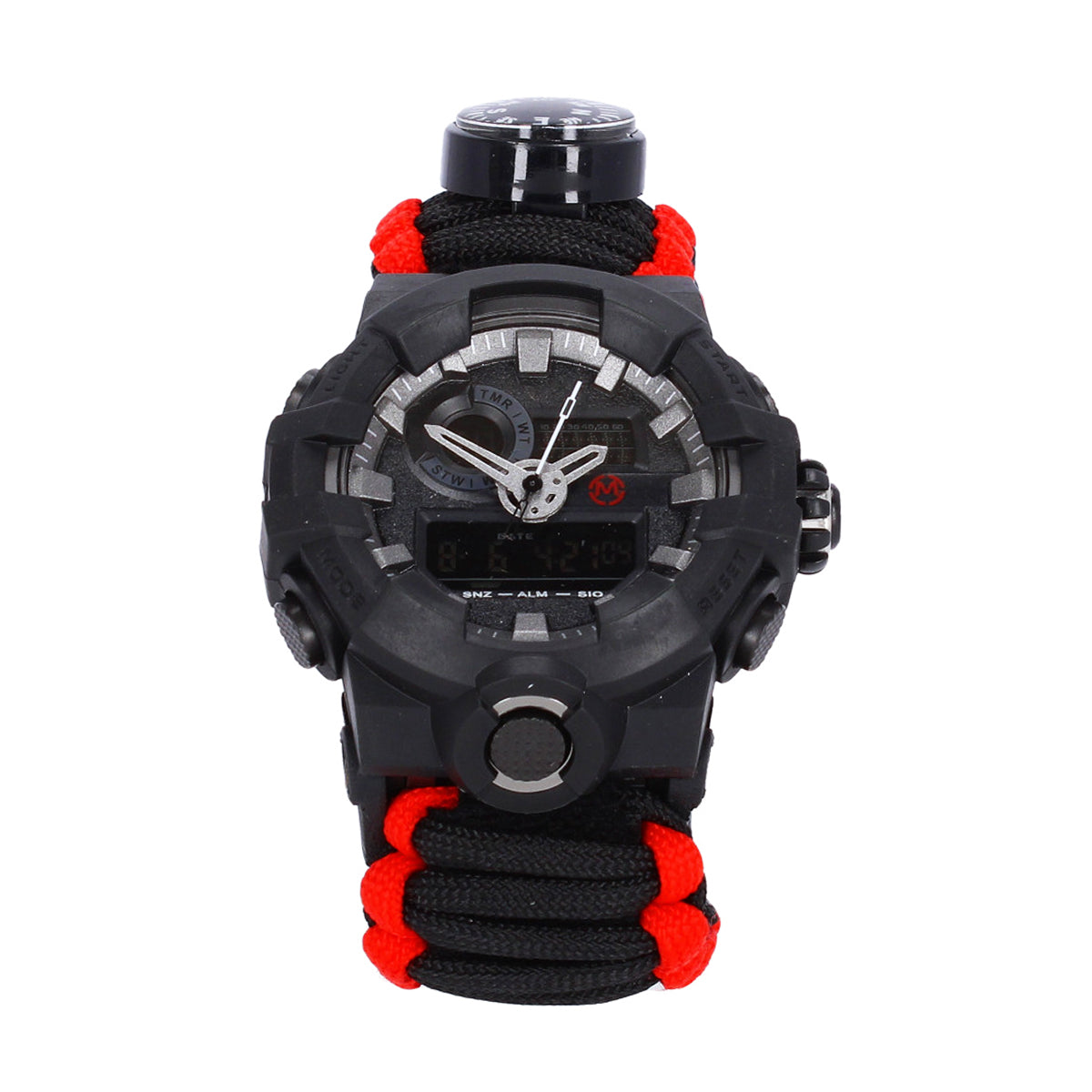 Reloj Tactico con Paracord de Supervicencia Negro con Brujula – El