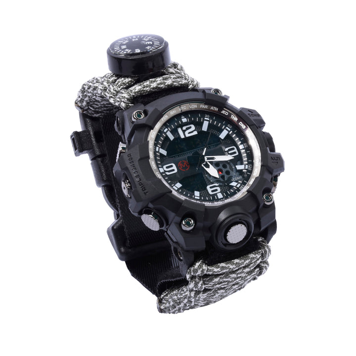 Reloj Tactico con Paracord de Supervivencia con Brujula Camuflaje Gris LCD 12 digitos