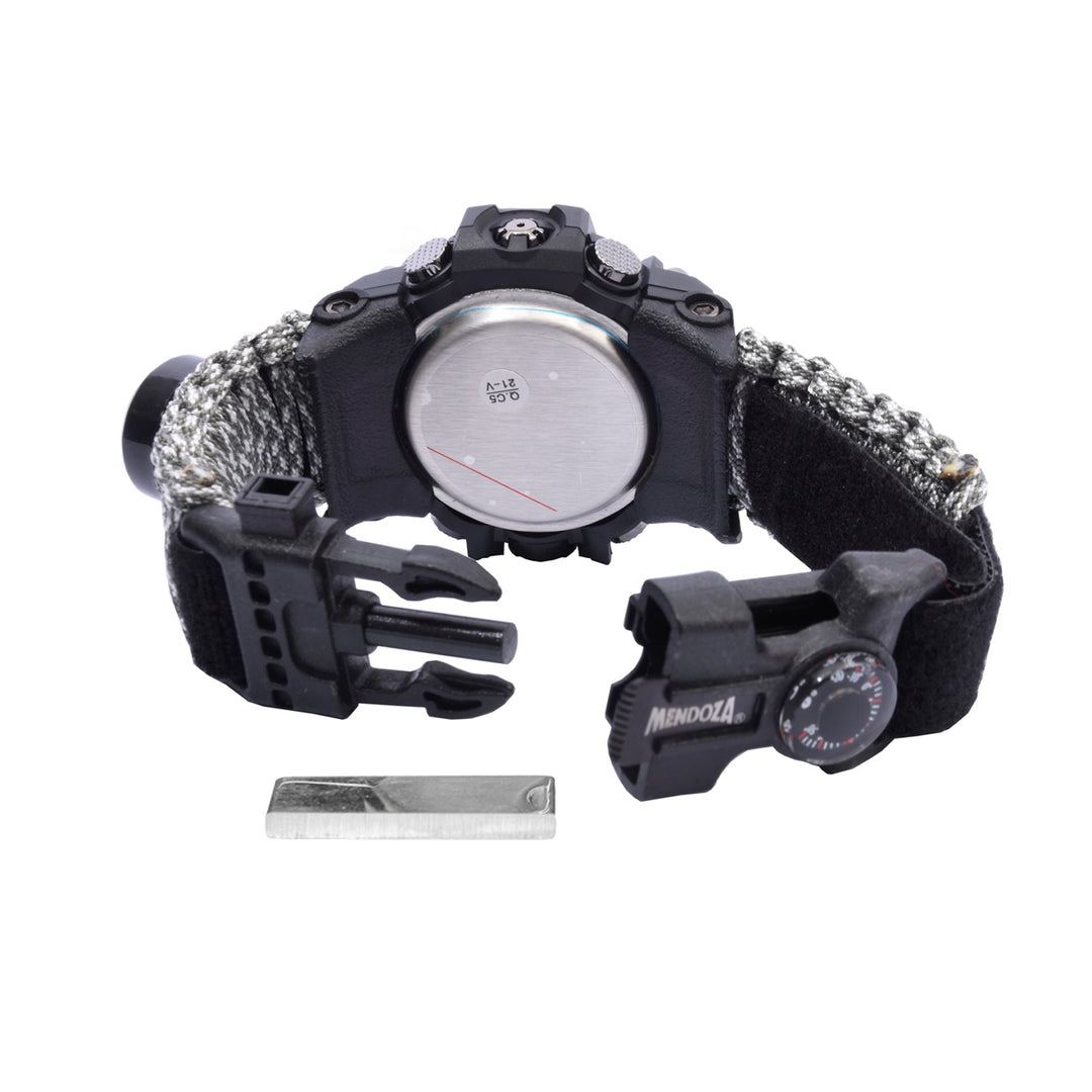 Reloj Tactico con Paracord de Supervivencia con Brujula Camuflaje Gris LCD 12 digitos