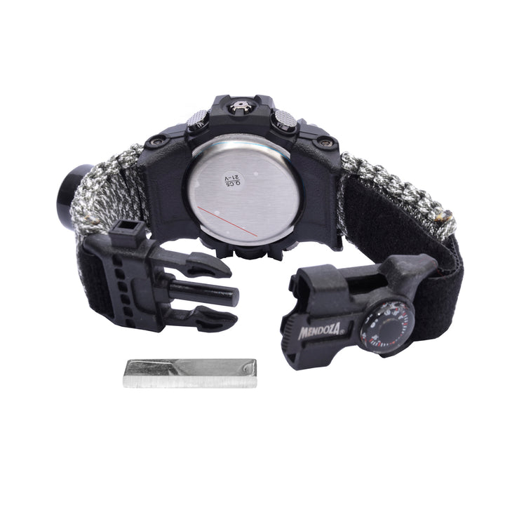Reloj Tactico con Paracord de Supervivencia con Brujula Camuflaje Gris LCD 12 digitos